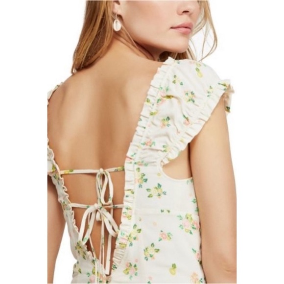 NEW Free People Like A Lady Butter Yellow Ruffle Floral Mini Dress M - Picture 3 of 16